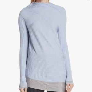 rag & bone Reanna Asymmetrical Pearl Button Merino Wool Sweater Baby Blue